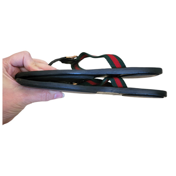 Gucci GG Black Web Thong Guccissima Sandals Logo Monogram Flip Flop 6.5 36.5 - Picture 7 of 12